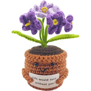 Positive Forget-me-not 4 inch Handmade Knitted Wool Doll with Positive Card for Cheer Up Gifts Emotional Support Crochet Doll for Home Decoration (Forget-me-not)