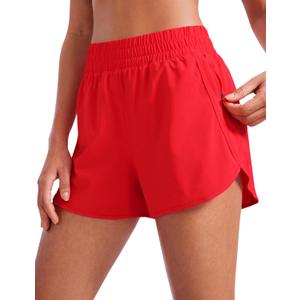 CRZ YOGA Dolphin Athletic Shorts for Women 3" - High Waisted Quick Dry for Running Workout Gym Track with Zip Pocket (Large, Deep Red)