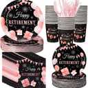 400 Pcs Happy Retirement Party Supplies Rose Gold Retirement Disposable Paper Plates Napkins and Cups for Men Women Say Goodbye Decorations (Pink)