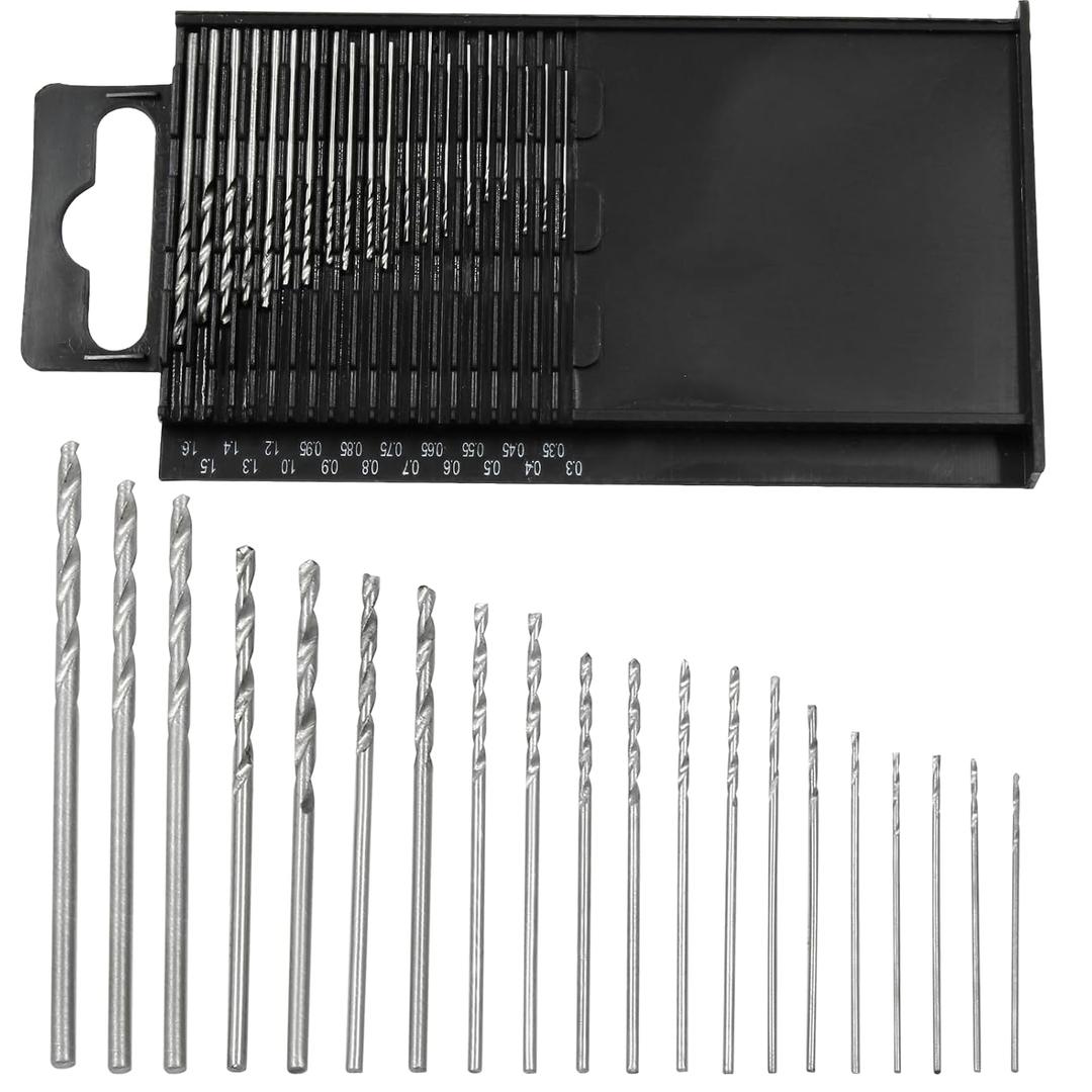 Biaungdo 0.3-1.6mm Mini Micro Drill Bit Set, 20 Pcs HSS Tiny Drill Bits Shank Twist Drill Bits DIY Kit Rotary Hand Tools for Drill