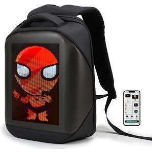 LED Backpack with App Control,16 Inch DIY Pixel Art Animation Programmable Screen Laptop Backpack,Travel, Motorcycle Backpack, Medium