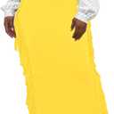 Lrady Women's Elastic Waist Slim Bodycon Side Tassels Long Maxi Pencil Skirts (XX-Large, Yellow)