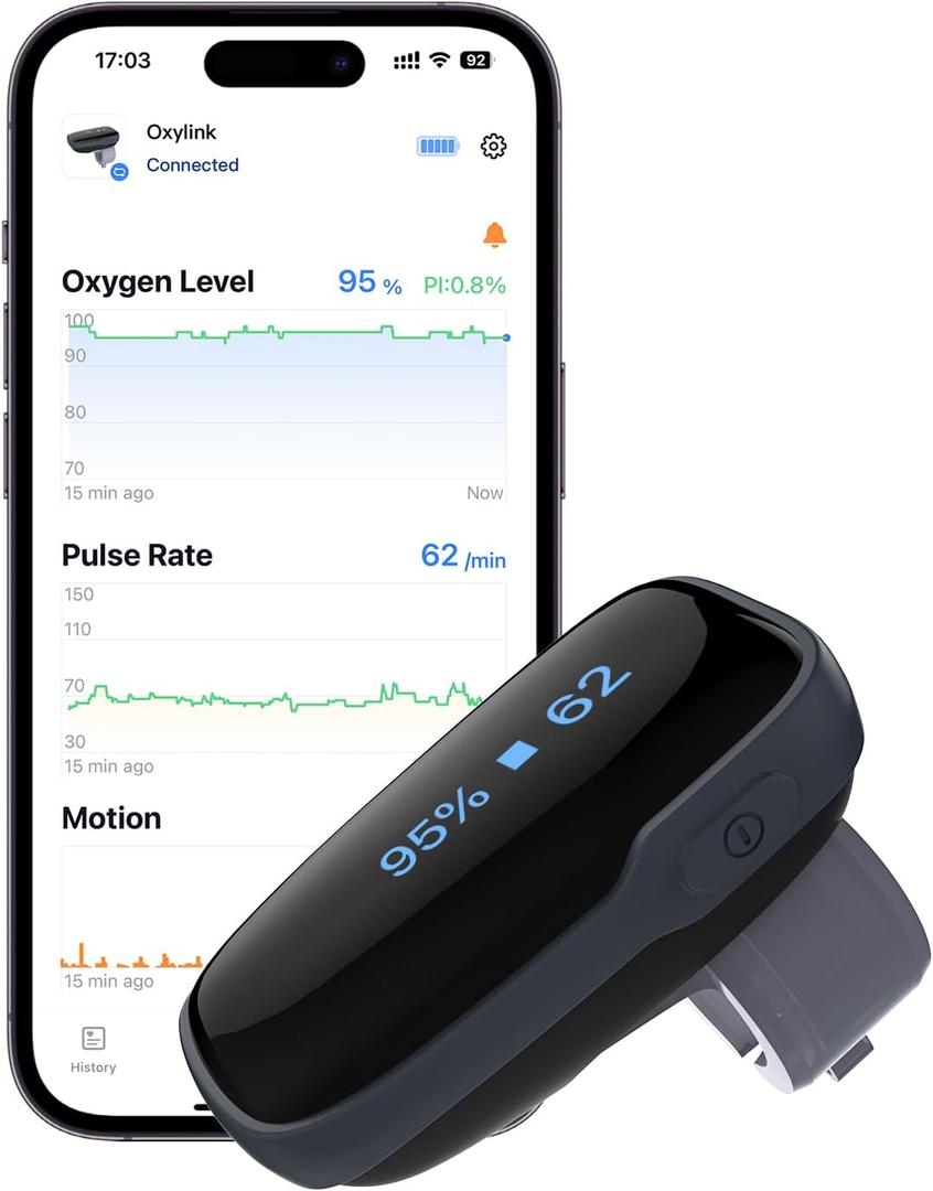 Vibeat Oxylink Wearable Pulse Oximeter - Bluetooth Oxygen Meter with Audio Notification, Rechargeable Finger Blood Oxygen Monitor for Continuous Tracking with Free App