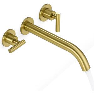 Wall Mount Tub Filler, Brass High Flow Roman Faucet, Brushed Gold Bathtub Faucet with 2 Handles, Long Spout Reach