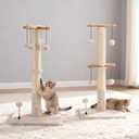 PAWSFANS Cat Scratching Post for Indoor Cats and Kittens,30inches Tall Sisal Scratch Posts with Four Hanging Ball Toys and Reinforce The Stable Base Beige