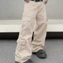 DFGIGT Baggy Denim Cargo Pants for Men with Pockets Mid Weight Wide Leg Hip Hop Skater Jeans Streetwear (M)