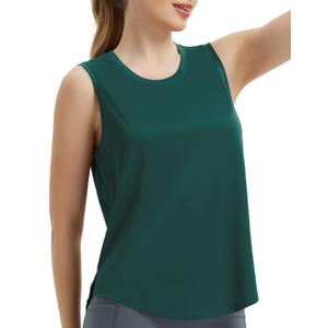 baleaf Women's Sleeveless Workout Tops Athletic Racerback Tank Top High Neck Yoga Running Shirts Loose Fit Gym Tennis Teal Green S (Green)