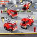 KIZONLY Fire Truck Toys for Toddler 1-3 3-5, 5-in-1 Fire Car Carrier Vehicle Set for Girls 1 2 3 4 5 6 Years Old, Transport Car with Light Sound, Birthdays Gifts for Kids Girls Aged 3-9