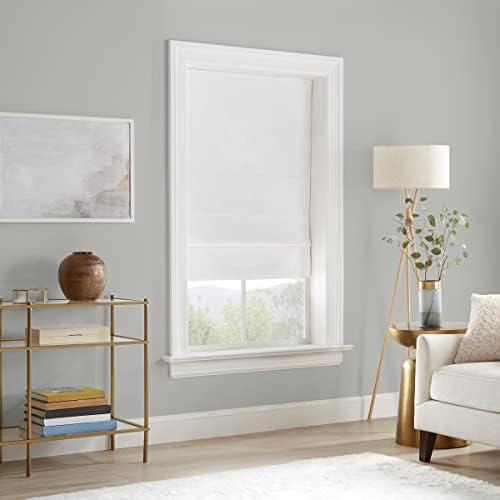 Eclipse Drewton Motorized 100% Blackout Cordless 35 in Wide x 64 in Long Textured Roman Shade in White