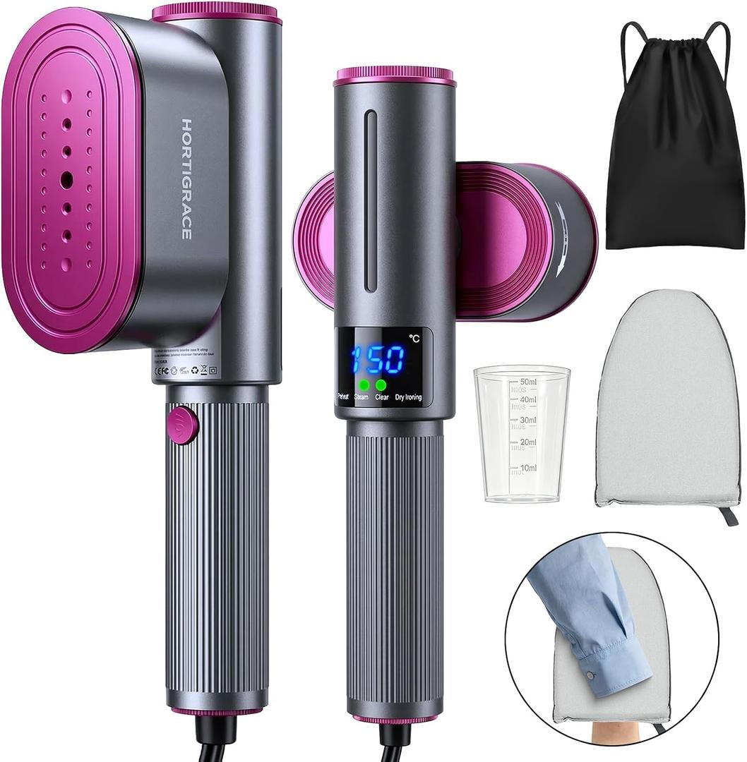 Travel Steamer for Clothes, 2-in-1 Steam Iron & Garment Steamer with Fast Heat-Up, 1200W Portable Handheld Clothes Steamer, Large Ceramic Heat Panel Quick Wrinkle Removal for Home/Travel/Hotel