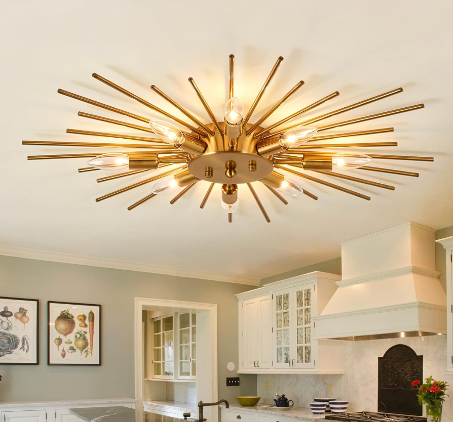Semi Flush Mount 8 Light Ceiling Light Modern Metal Ceiling Lighting Gold Light Fixture Chandelier for Farmhouse Kitchen Dining Room Bedroom Hallway Living Room.