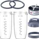 7 Pieces Nutribullet Blender Cups & Blade Replacement Set 32oz Huge Cup with 1 Flip-Top To-Go Lid and 1 Lid Ring & Premium Extractor Blade with Compatible with NutriBullet 600w/900w Blender