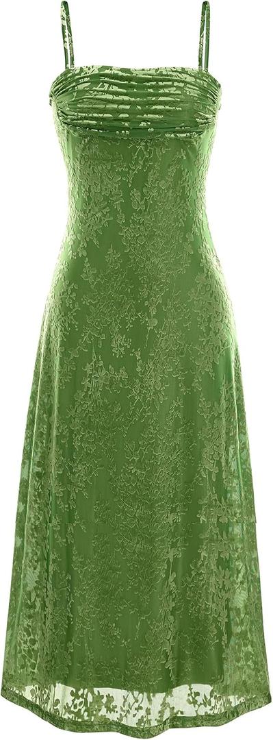BTFBM Women's Summer Dress Sleeveless Spaghetti Strap Midi Dress Sexy Cowl Neck Floral Cocktail Dress Party Dresses (L)