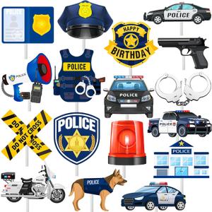 Police Cupcake Toppers 36Pcs Party Picks - Policeman Birthday Decoration Theme Cake Decorations for Officer Baby Shower Supplies