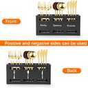 3 x Grey Washed Mango Wood Flatware Caddy with Metal Handles - 3 Compartment Organizer Box for Silverware, Sauce Spoon, Tongs and More (BLACK)