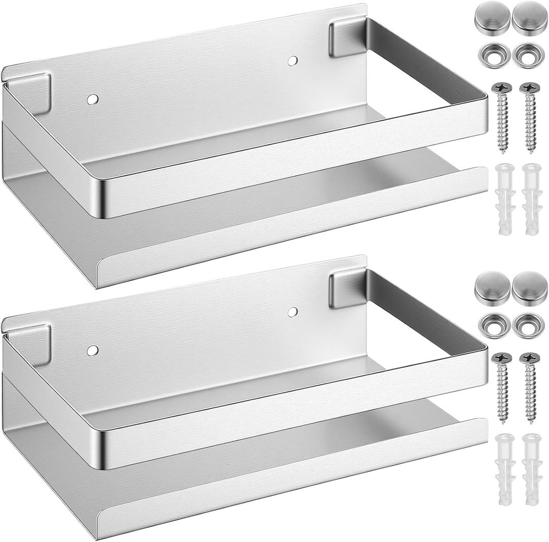 Lallisa 2 Pieces Stainless Steel Shelf Bathroom Shower Floating Shelves Wall Mounted Shower Caddy Basket Shelf Storage Organizer Shelves for Bathroom, Kitchen, Living Room(7.87 Inches/ 20 cm,Silver)