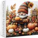 Fall Gnome Puzzles for Adults 1000 Pieces, Autumn Pumpkin Jigsaw Puzzles, Cozy Harvest Art Puzzles