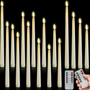 16 Pcs Flameless Taper Candles with Timer Remote 8.5" 9.6" 10.8" 12.8" LED Taper Battery Operated Flameless Candlesticks Flickering Candles for Halloween Christmas Wedding(Ivory)