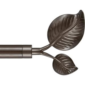 Decorative Curtain Rod with Leaf Finials, 1Inch Diameter 84-134 Inch Adjustable Length Single Drapery Window Rods Telescoping Structure, Dark Bronze