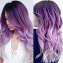 Long Curly Wavy Ombre Purple Wigs for Women Synthetic Natural Middle Part Daily Party Halloween Cosplay Wig with Wig Cap 21"