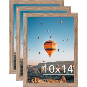 JCJMY 10x14 Rustic Brown Picture Frame Set of 3, Horizontal and Vertical Formats for Wall Hanging, 10 x 14 Wall Gallery Poster Photo Frames with Shatter Resistant Plexiglass, 3 Pack, Rustic Brown