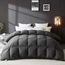 L LOVSOUL Goose Feather Down Fiber Comforter , 100% Organic Cotton Fabric Duvet Insert,1200TC,750+FP, Hotel Collection, All Season Grey Bedding Comforters with 8 Tabs,84oz