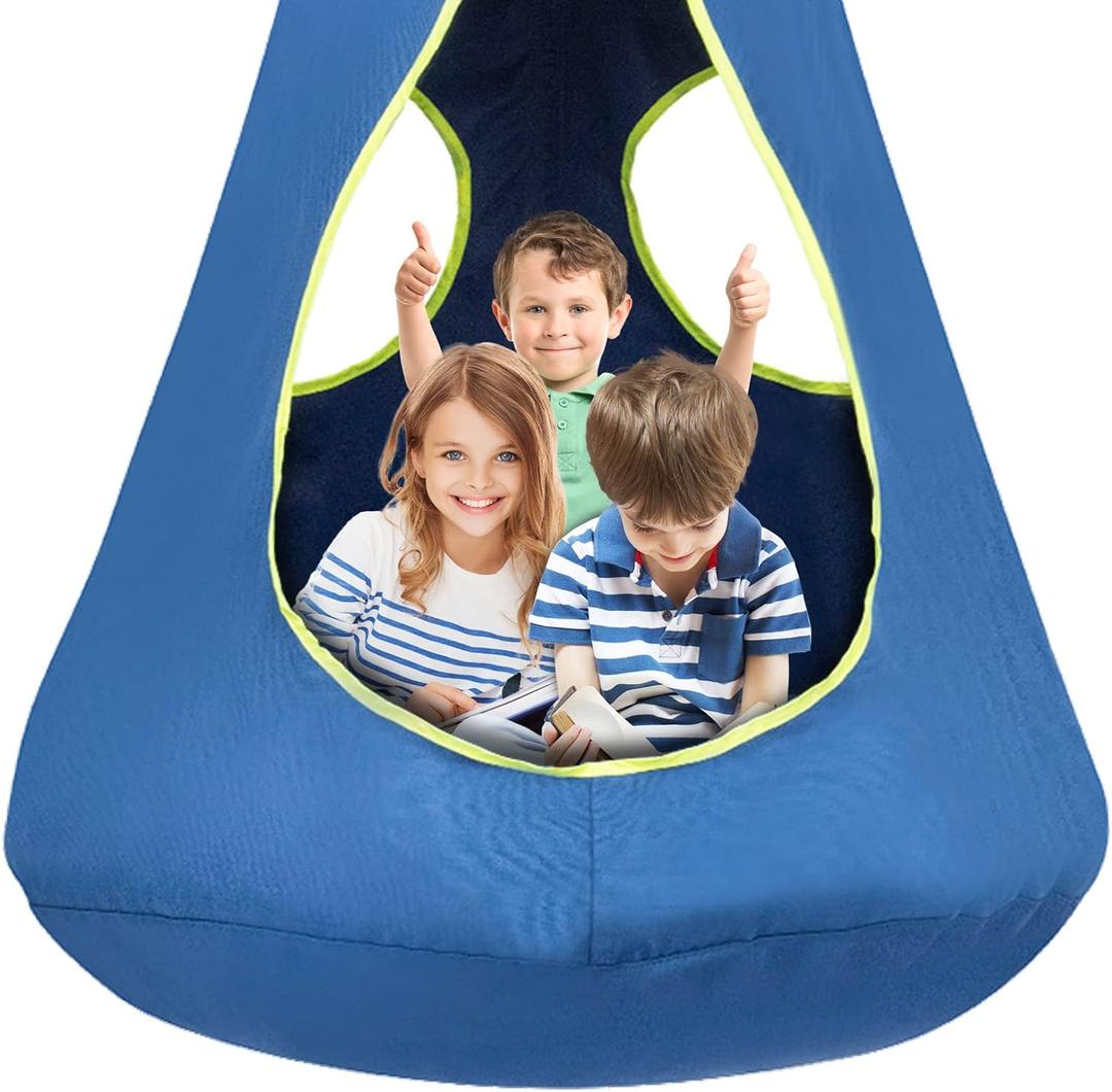 Kids Pod Swing Seat, Hanging Hammock Chair, Sensory Swing for Indoor and Outdoor Use (43.5" D x 52" H) Blue