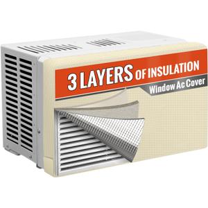 Air Conditioner Cover Indoor to Protect AC and Winter Insulation, 3 Layers Insulation Window AC Covers for Inside with Aluminum Foil and 2mm Foam, 17"W x 13"H x 3.5"D - Beige