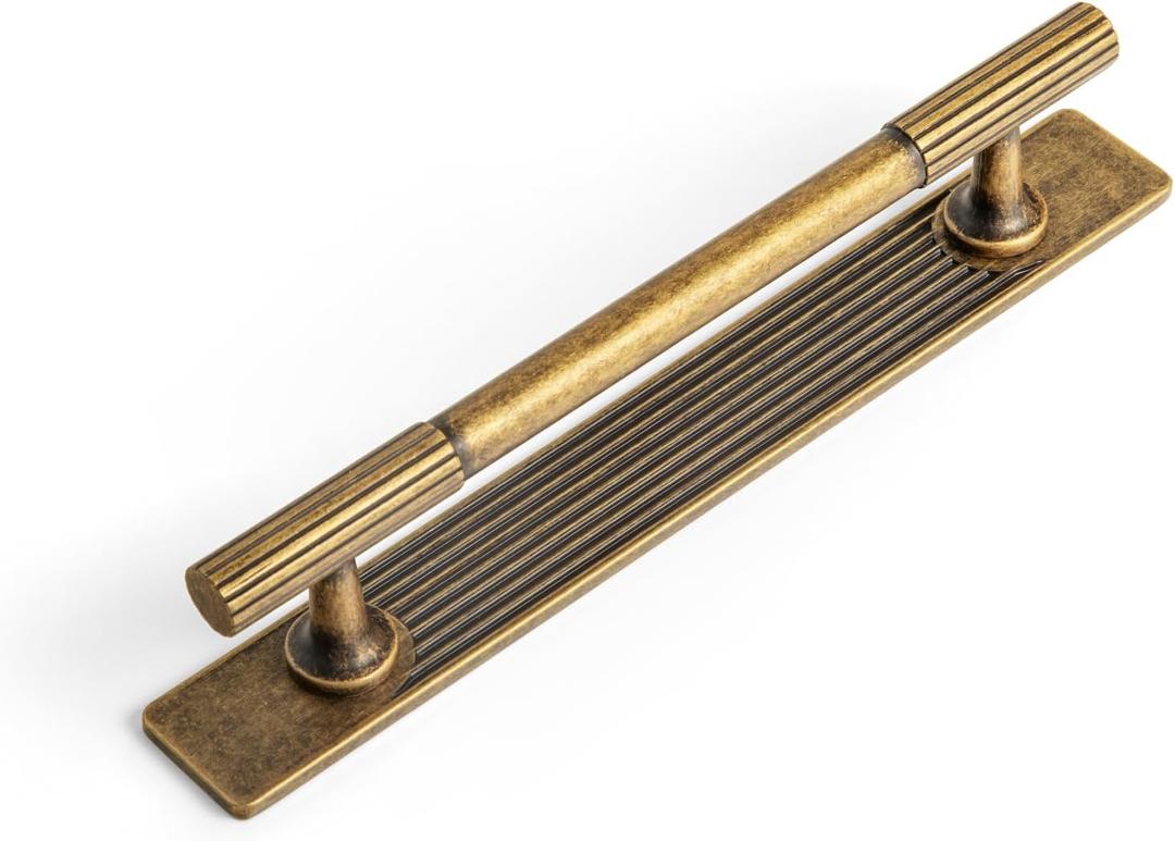 Goo-Ki Antique Brass Zinc Alloy Cabinet Handle with Backplate - 5''(128mm) Hole Center Cabinet Pull Hardware for Bedroom, Kitchen, 2 Pack9596-G