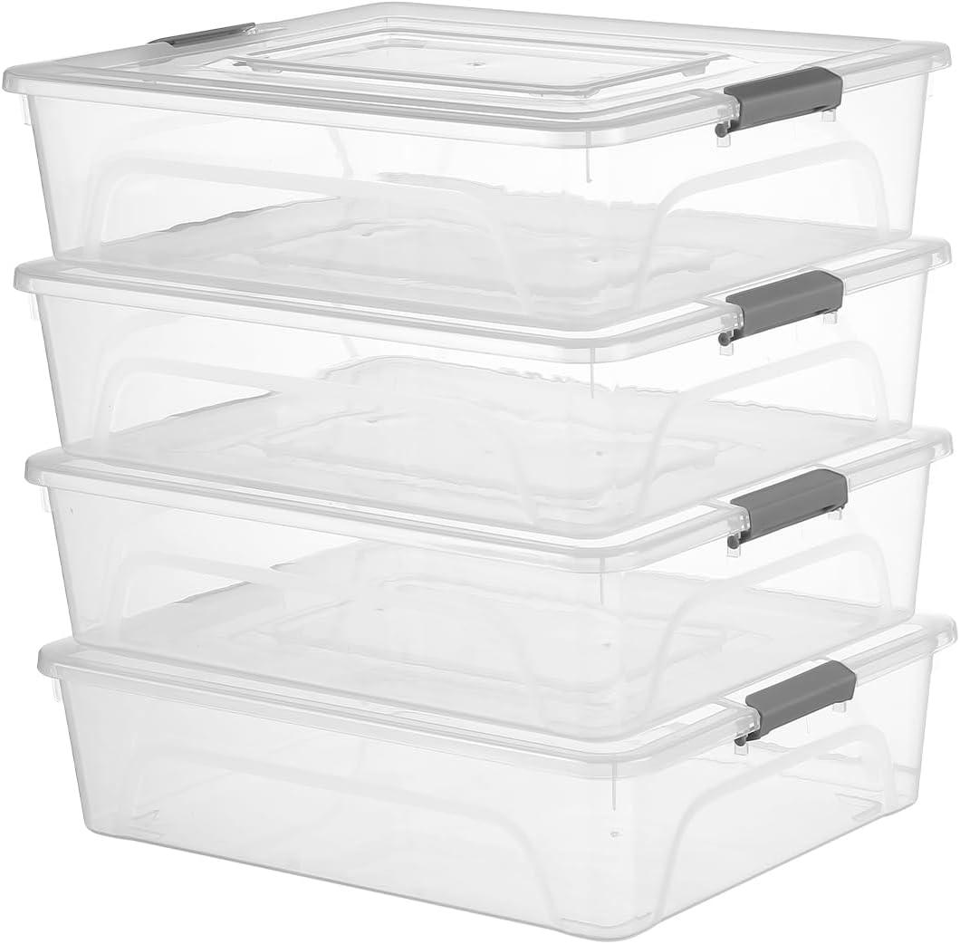 novelinks Clear Stackable Storage Bins with lid Storage Boxes Durable Plastic Organizer Containers for Home Office, Kitchen, Craft Supplies (10 Quart 4 Pack)