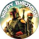 7.5 Inch BOBA FETT Cake Topper Round Edible Birthday Cake Decorations, Happy Birthday Cake