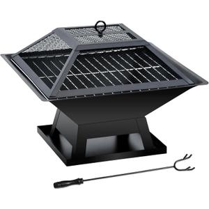 19.8inch Portable Small Fire Pit with a Removable Ash Pan, Fire Poker, Mesh Lid, 2 in 1 Square Outdoor Fireplace for BBQ, Outside Heating, Bonfire Party, Camping, Backyard, Patio, RV Trip