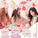 Qinyoung 25 Set Galentines Day Party Decoration Conversation Candy Heart Tableware Set Conversation Heart Disposable Paper Plates Napkins and Cups Happy Galentines Banner for Valentines Party Supplies