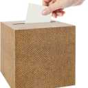 Burlap Print Card Box 7.9In Gift Cards Receiving Box Holder Neutral Kraft Diaper Raffle Ticket for Baby Showers Bridal Shower Birthday Anniversaries Wedding Engagement Party Supplies