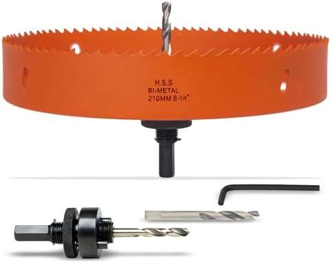 VIKITON 8-1/4 Inch Hole Saw with Arbor for Metal Wood Plastic, 8.25 in Bi-Metal Hole Cutter for Different Project with Smooth and Flat Drilling Edge, Fast Chip Removal, Lighter and Portable
