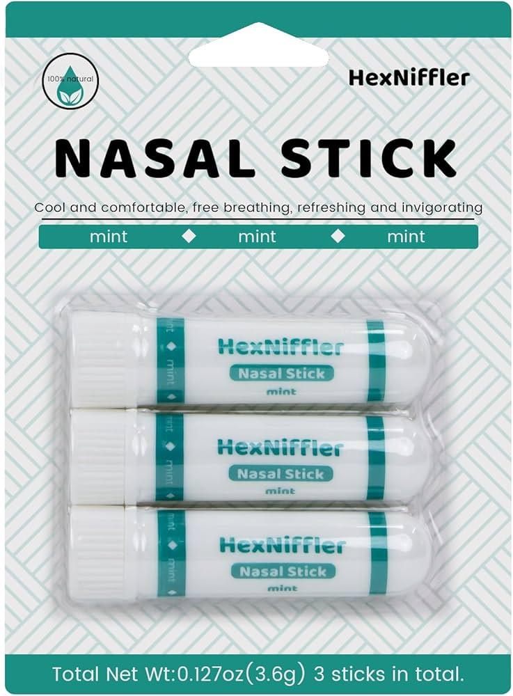 HexNiffler Nasal Stick, Essential Oil Vapor Inhaler, Natural Ingredients, Breathe Freely，Boosts Mood, On-The-Go Portable Nasal Inhaler for Adults, 4Pack(Mint, Lavender, Green Tea,Coffee) (Green Tea)