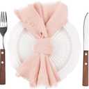 3 x Fall Thanksgiving Rustic Cloth Napkins 16.5x16.5 Inches Handmade Cotton Linen Napkins with Fringe Boho Washable Dinner Napkins in Bulk for Wedding Party Table Decor Set of 4 Pearl Pink