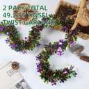 2 x 50 Feet Mardi Gras Tinsel Garland Gold Green Purple Garland Mardi Gras Christmas Tree Tinsel Garland Metallic Twisted Hanging Garland for Mardi Gras Oktoberfest Birthday Party Decoration