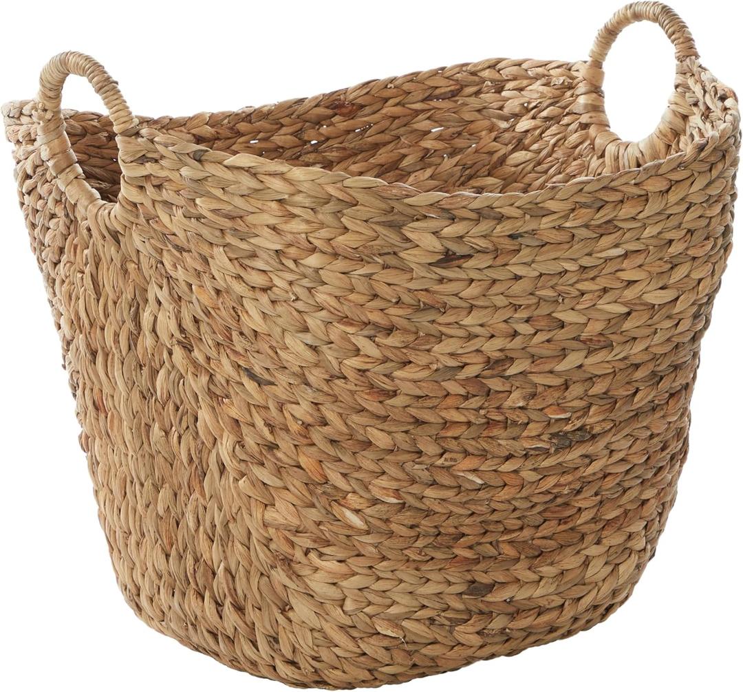Deco 79 Seagrass Handmade Decorative and Functional Storage Basket Large Woven Basket Organizer with Ring Handles, Basket for Storage 20" x 18" x 19", Brown