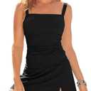 Aleumdr Women's Tankini Swimsuit Set Square Neck Vintage Tummy Control Push Up with High Waisted Bottom Black Large