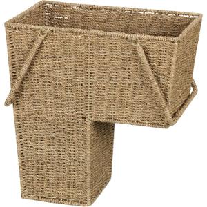Household Essentials Wicker Stair Basket with Handles, Handwoven Seagrass, Sits on Two Stairs, Lightweight,