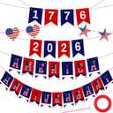 2 x 250th Anniversary Banners 4th of July Banner Patriotic Decorations Double Side Printed 1776-2026 Red Blue White USA Independence Day Banner Outdoor Indoor Yard Garden