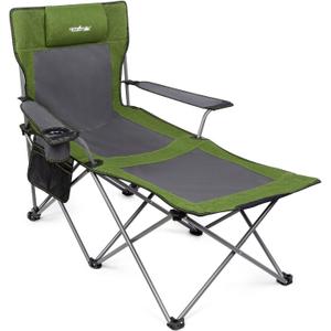 apollo walker Reclining Beach Chair, Adjustable 90-135° Backrest Camping Lounge Chairs for Adults, Folding Chair with Foot Rest & Detachable Pillow - Standard 6-Leg, Green