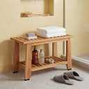 Teak Shower Bench, 30'' Heavy Duty Teak Wood Bathroom Seat, Water-Resistant Spa Bath Stool with Non-Slip Rubber Feet and Storage for Inside Shower and Outdoor Use, 350 lbs Capacity