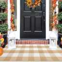 Khaki and White Buffalo Outdoor Rug 24''x 51''Checkered Plaid Front Porch Mat Cotton Woven Machine Washable Front Door Mat for Hello/ Welcome Mat Entryway, Bedroom, Farmhouse Patio