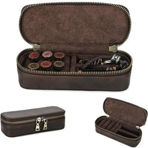 Crazy Horse Leather Cufflink Box for Men Travel Jewelry Storage Case Small Jewelry Organizer Padded Tray for Cufflinks Rings Earrings Studs (Rectangular)