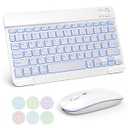 TECURS Bluetooth Keyboard and Mouse Combo for iPad, 7-Color Backlit Rechargeable Wireless Keyboard & Mouse Compatible with iPad 9th/ 8th Gen, iPad Pro/ Air/ Mini and ipadOS 13 and Above (White Grey)