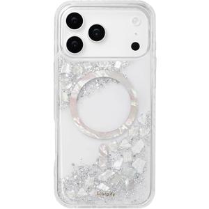 SCORPIFY for iPhone 17 Pro Max Case [Compatible with MagSafe] with Gleam Pearl Luster,Cute Clear Magnetic Phone Cover Bumper for Women Girls,Glitter Sparkle Silver Foil Flakes & Mother-of-Pearl Design