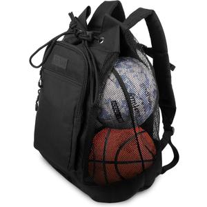 Fitdom Heavy Duty Small Mesh Equipment Ball Bag w/Adjustable Backpack Shoulder Strap Design for Coach. 3 Different Size Compartments. Perfect for Soccer Football Volleyball Basketball & Water Sports