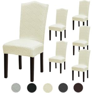 Stretch Dining Room Chair Covers Set of 6, Removable Washable Dining Chair Slipcovers for Dining Chairs, Dining Room, Hotel, Ceremony (XLarge-6 Pcs, Beige-jacquard)